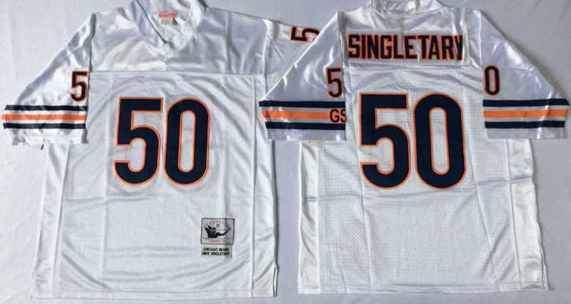 Bears 50 Mike Singletary White M&N Road Throwback Jersey->nfl m&n throwback->NFL Jersey